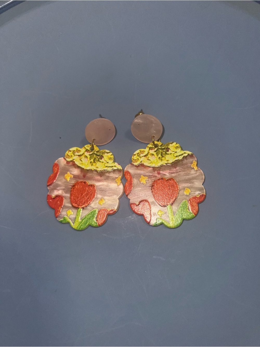 Floral Drop Earrings in Red, Yellow & Green